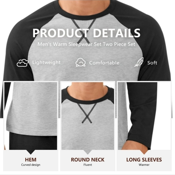 Black and Gray Raglan Pajama Set Large - Picture 2 of 3